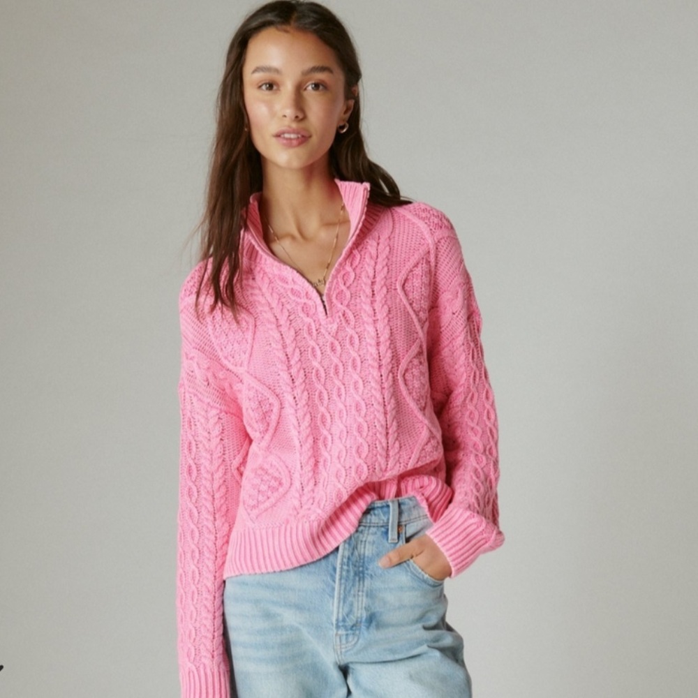 Cable Zip Mock Neck Sweater | Lucky Brand